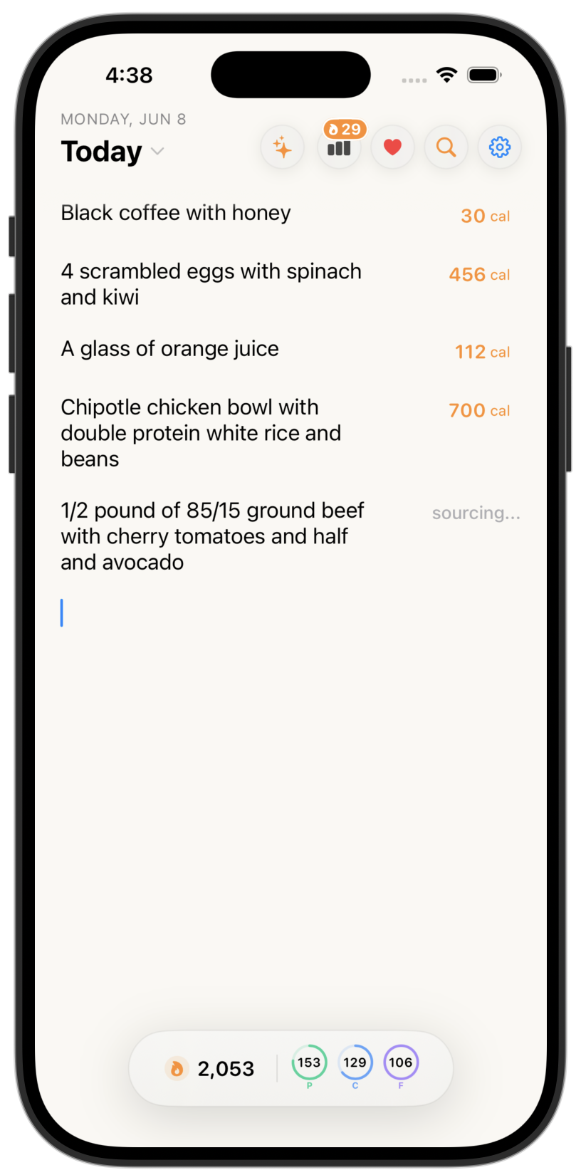 Notes-style food logging in Nouri